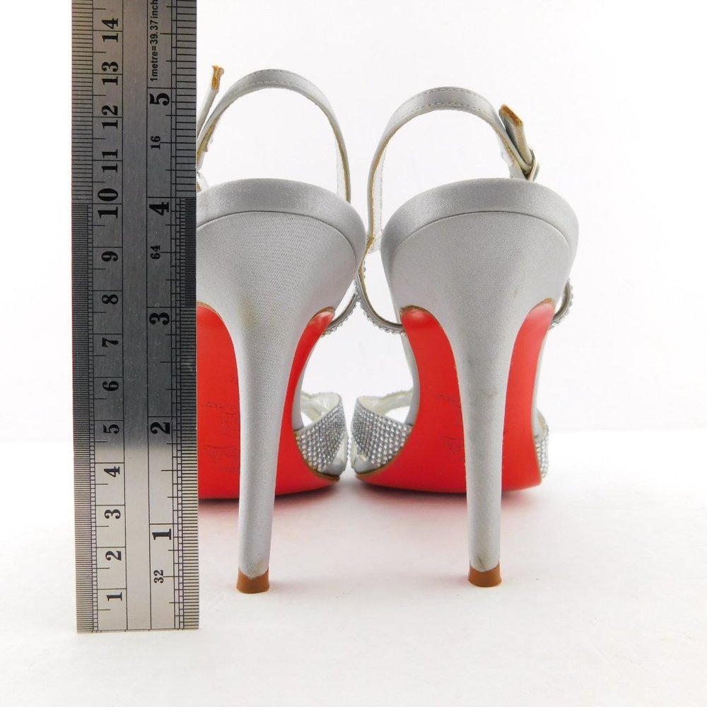 CHRISTIAN LOUBOUTIN Crystal Encrusted Silver Satin Strass Evening Heels 37.5 - Picture 6 of 10